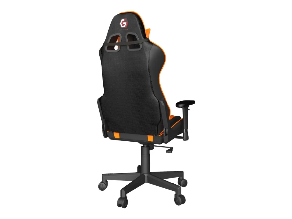 Gembird SCORPION - Stol - ergonomisk - armstøtter - T-formet - vippe - drejeled - nylon, PVC, svamp, mesh - sort trådnet, orange hud