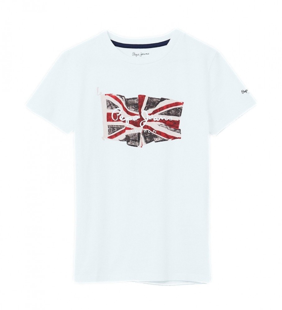Camiseta branca com o logo da bandeira da Pepe Jeans