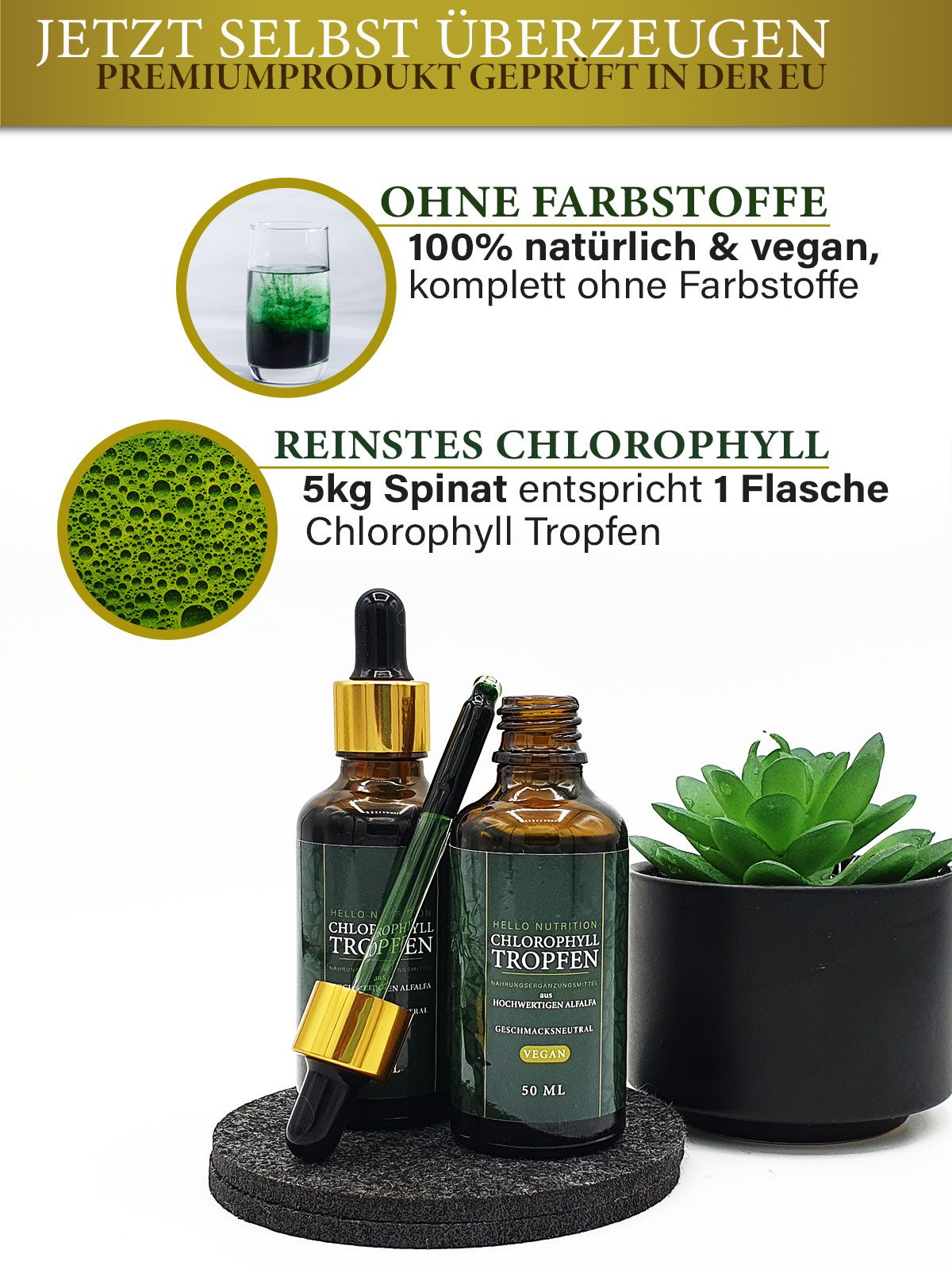 Hello Nutrition® | Chlorophyll Tropfen | verdauungsfördernd