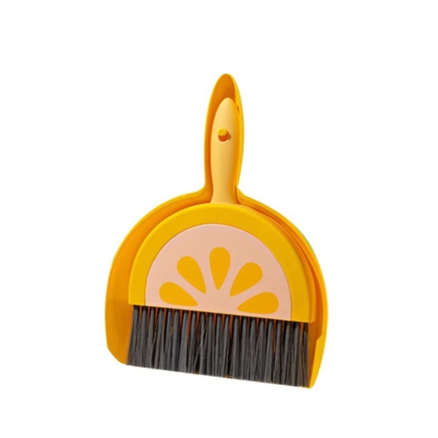 (2-tlg. Set) Mini Besen mit Kehrschaufel Haushalt Handfeger Desktop Reinigungs Hilfe - Zitrone
