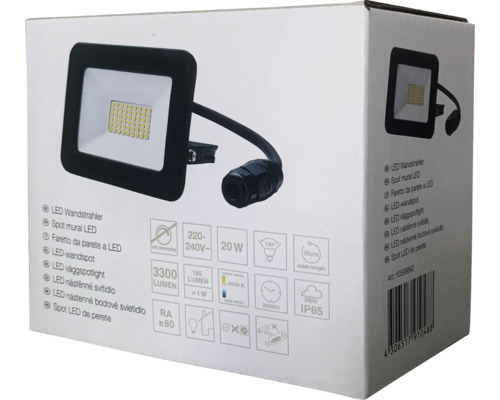LED wandspot IP65 20W 3300 lm 4000 K neutraal wit, voedingskabel 3G1.0mm² H05RN-F 0,3 m + snelsluiting, BxDxH 130x57x132 mm