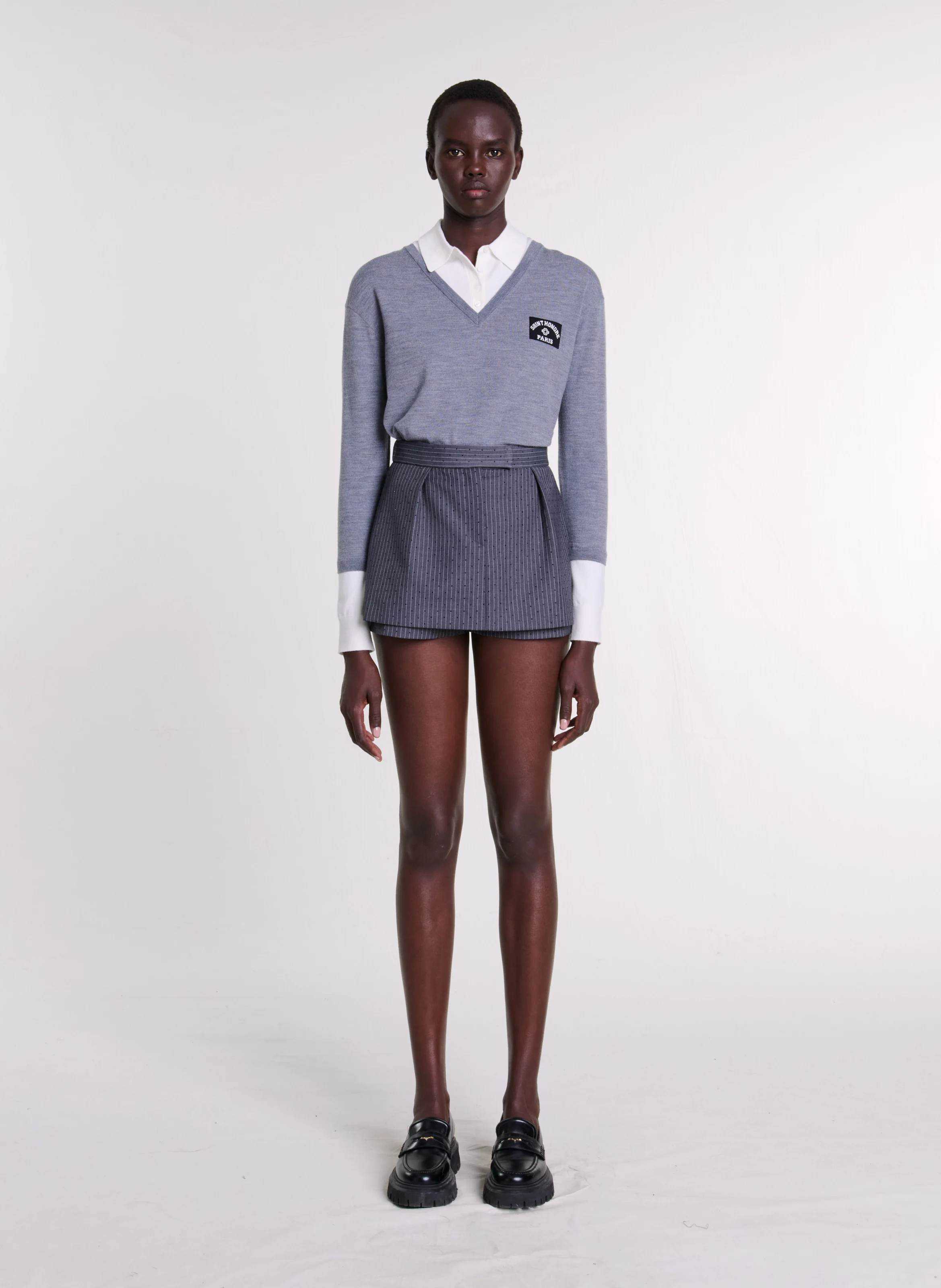 Short taille haute droit à rayures | Rayé