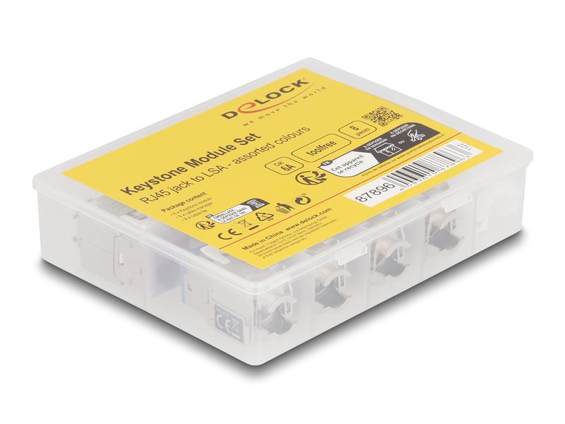 Delock Keystone-Modul RJ45 zu LSA, Cat.6A Farbig, 8 Stück Delock Keystone Modul RJ45 Buchse zu LSA Cat.6A werkzeugfrei farbig Set 8 Stück
