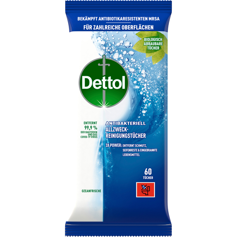 Dettol Allzweck-Reinigungstücher Antibakteriell Ozeanfrische, 60 Stück