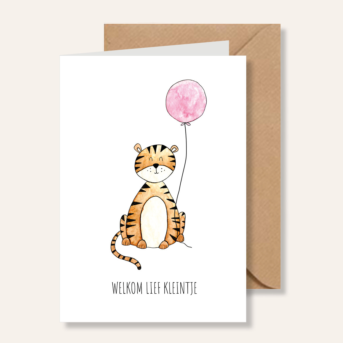 Juulz Juulz kaart tijgertje met roze ballon