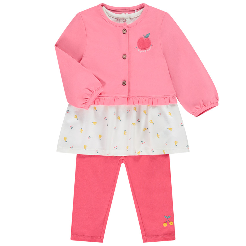 Ensemble 3 pièces en jersey gilet + tunique + legging pour bébé fille