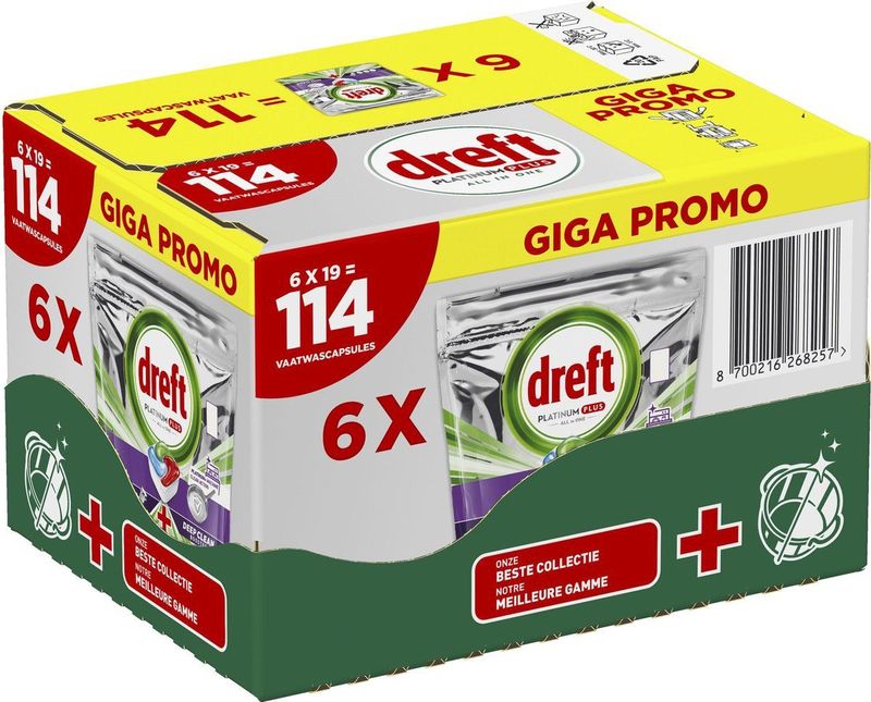 Dreft - Platinum Plus - Vaatwasmiddel - Machine Clean - 114 Tabletten