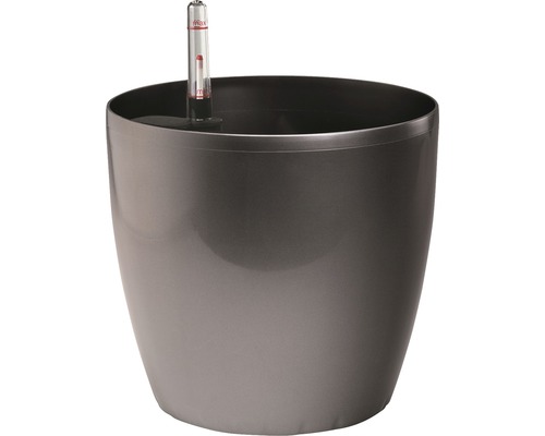 Lafiora plantenbak, kunststof, Ø 35 cm, H 32 cm, antraciet glans, inclusief grondbewateringssysteem en waterniveau-indicator