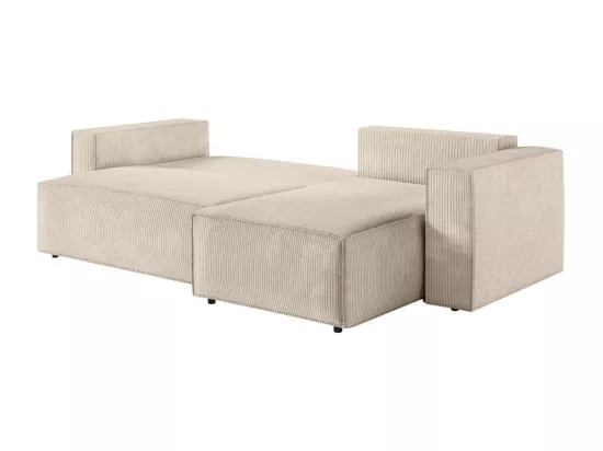 Canapé d'angle 3 places convertible réversible Clarisse avec coffre en velours côtelé - Beige - L269 x P159 x H89cm - Loungitude