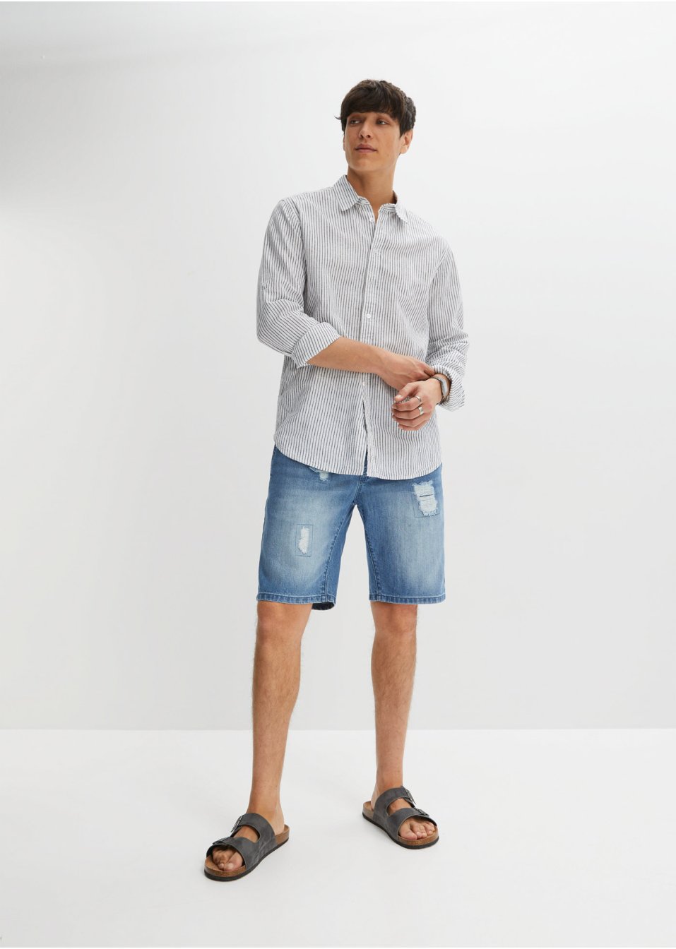 Bermuda en jean avec taille élastiquée, Regular Fit