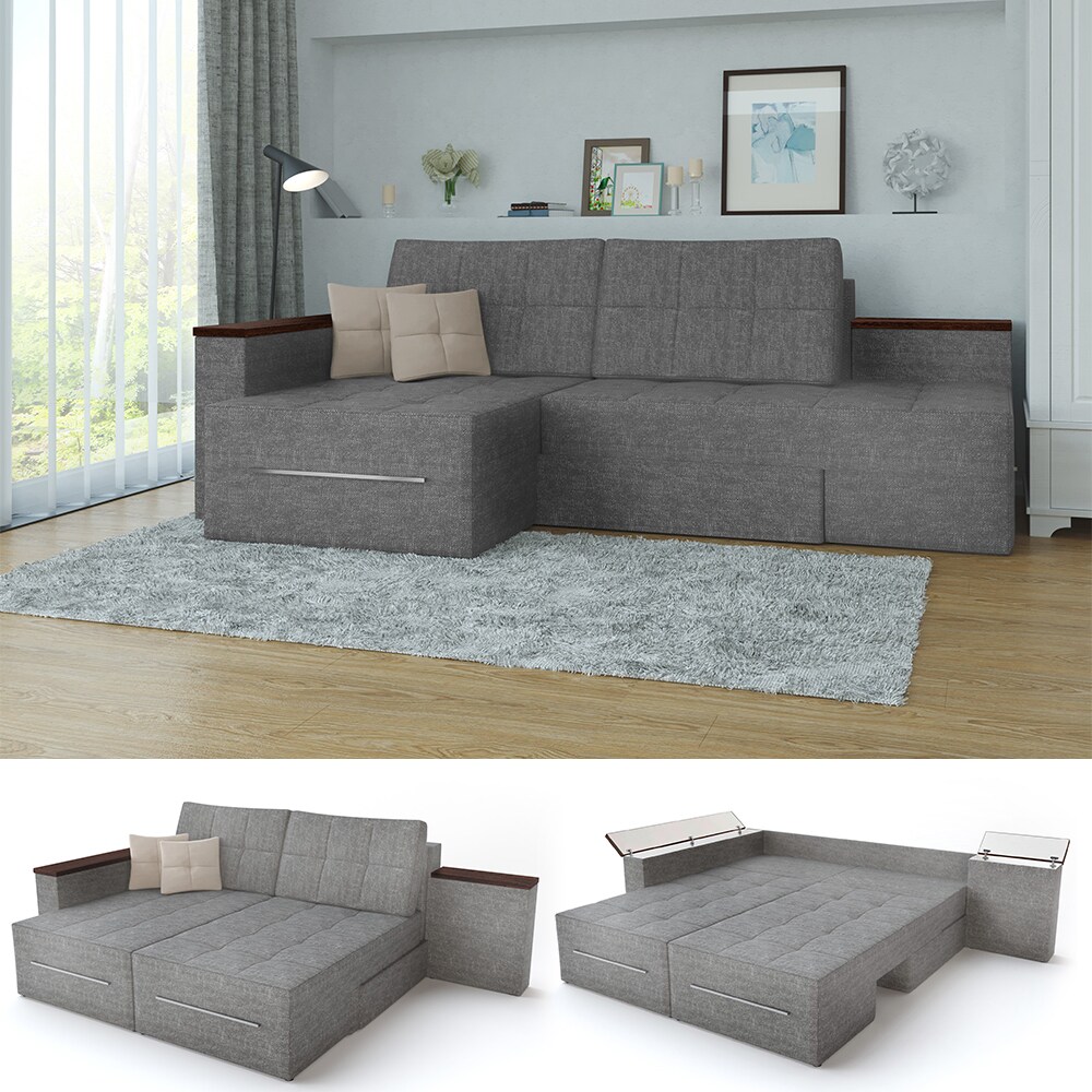 VitaliSpa Ecksofa mit Schlaffunktion 240 x 160 cm Grau - Eckcouch Sofa Couch Schlafsofa Taschenfederkern