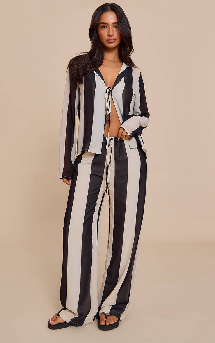 Noir Chemise Petite À Rayures Avec Nœud Devant