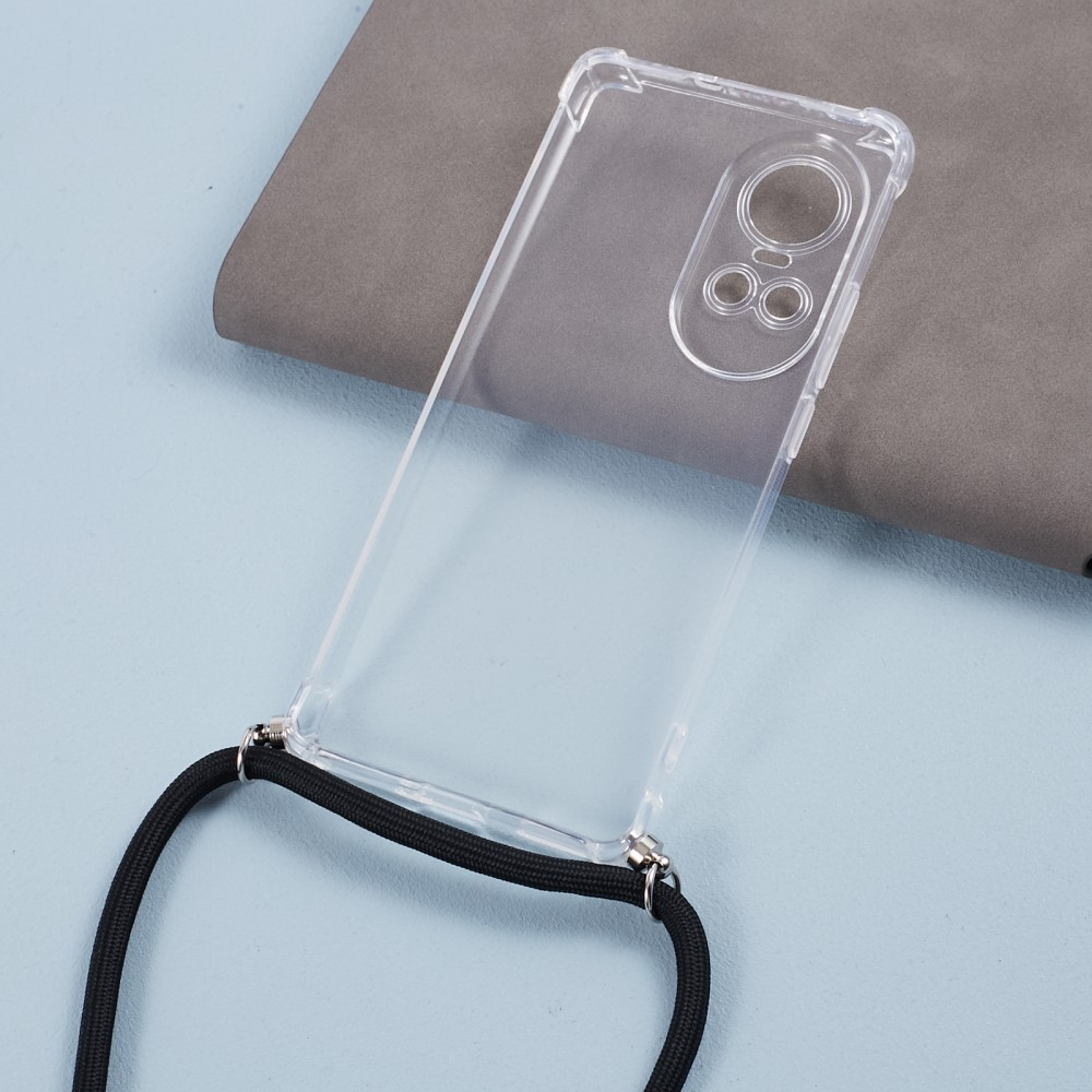Oppo Reno10 / Reno10 Pro 5G Necklace Gummi Hülle Air Cushion Fallschutz   Handykette (140cm) - Schwarz / Silber