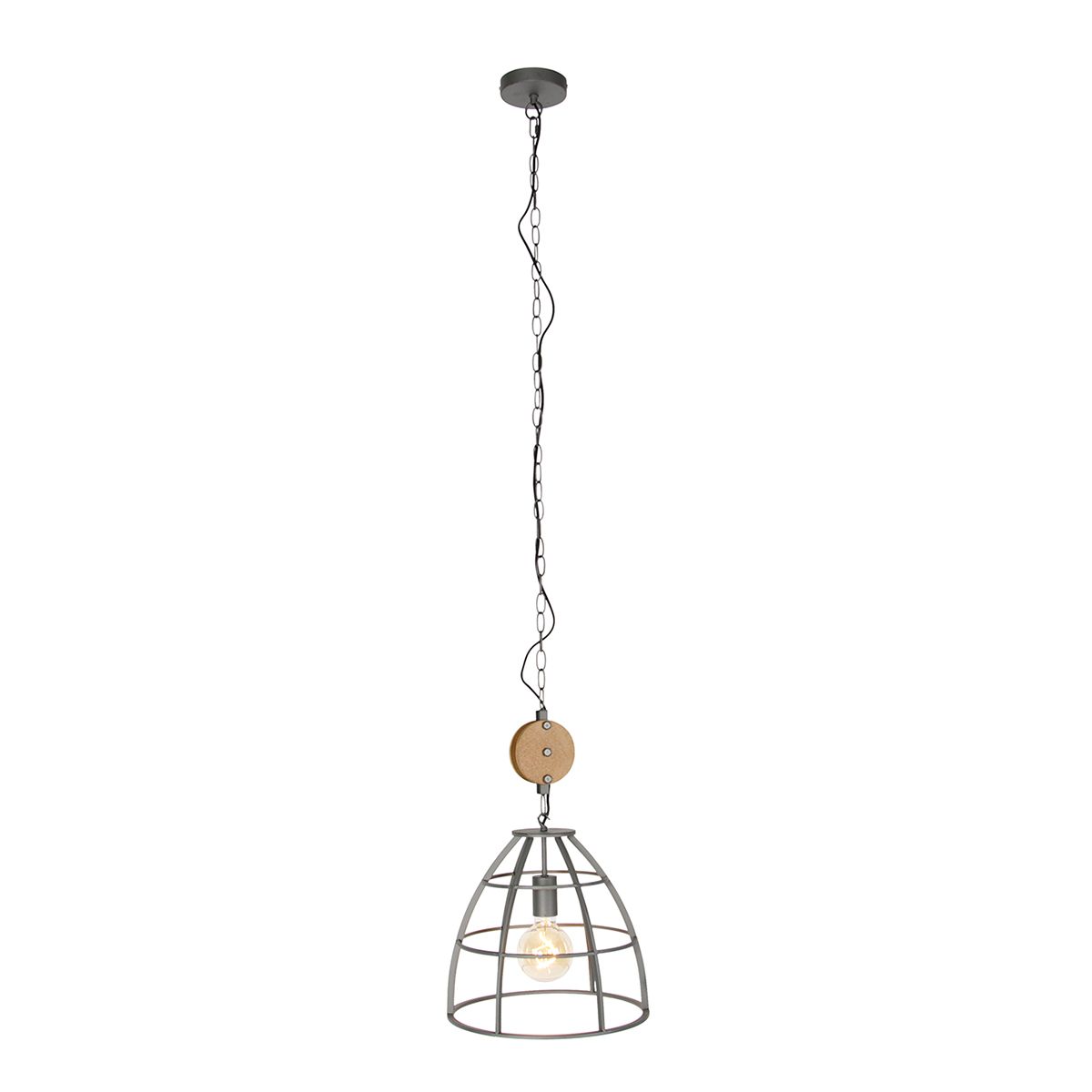 Industriële hanglamp donkergrijs met hout 34 cm - Arthur