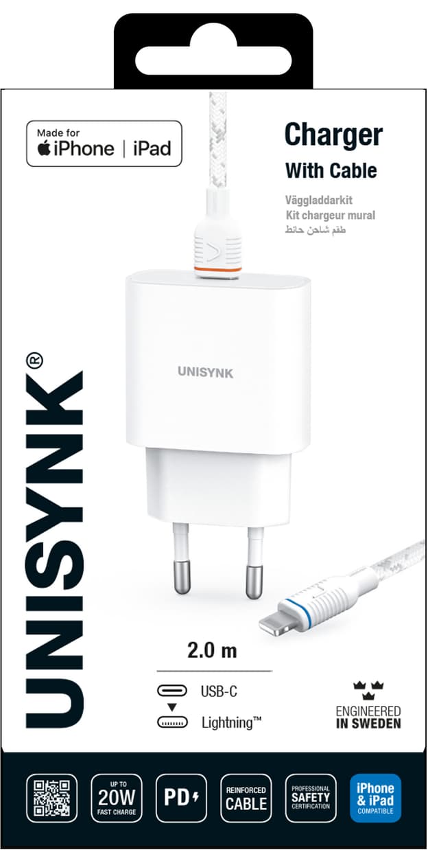 Unisynk 20W Lightning Slim vægopladersæt (hvid)