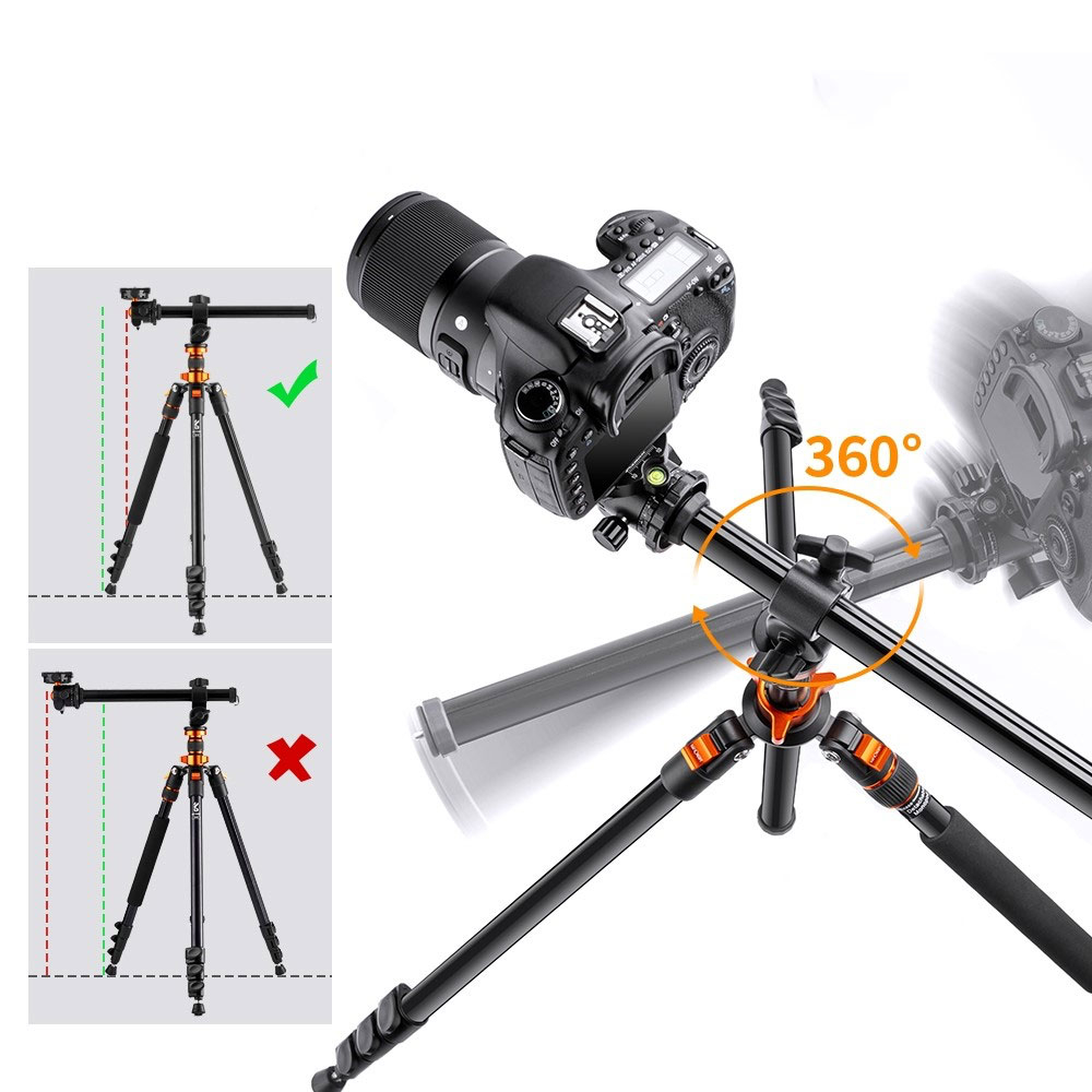(200cm) Professionelle Foto / Video Tripod Dreibein Stativ Halterung mit 90° Mittelsäule für DSLR Kamera / GoPro / Insta360   1/4