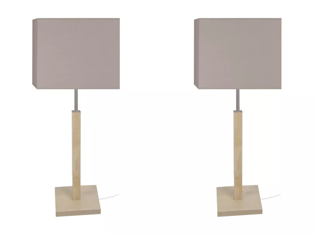 Pair de Lampes a poser colonne bois naturel,taupe 51 cm.