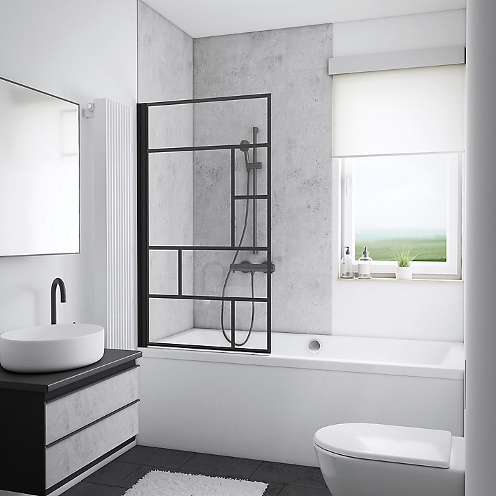 Pare-baignoire 80 x 140 cm, Schulte, paroi de baignoire 1 volet pivotant, style verrière atelier, verre de sécurité anticalcaire
