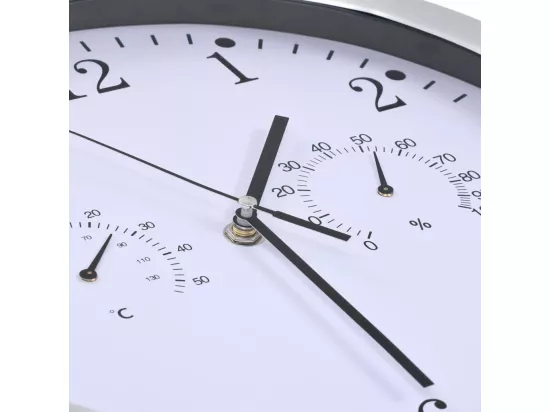 Horloge murale à quartz Hygromètre et thermomètre 30 cm Blanc