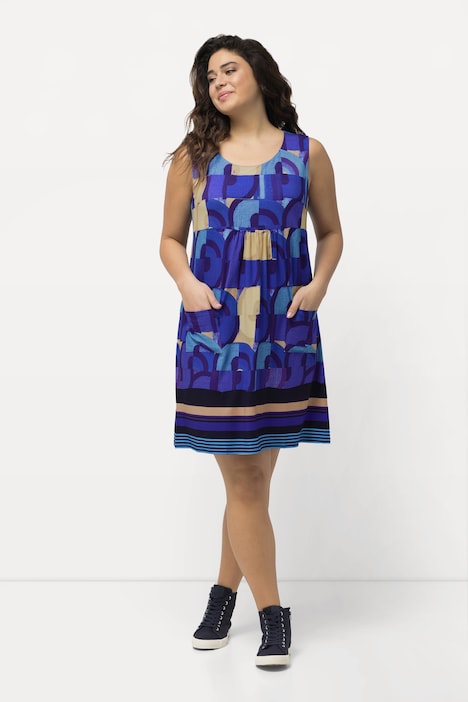 Jerseykleid, bedruckt, A-Linie, Rundhals, ärmellos