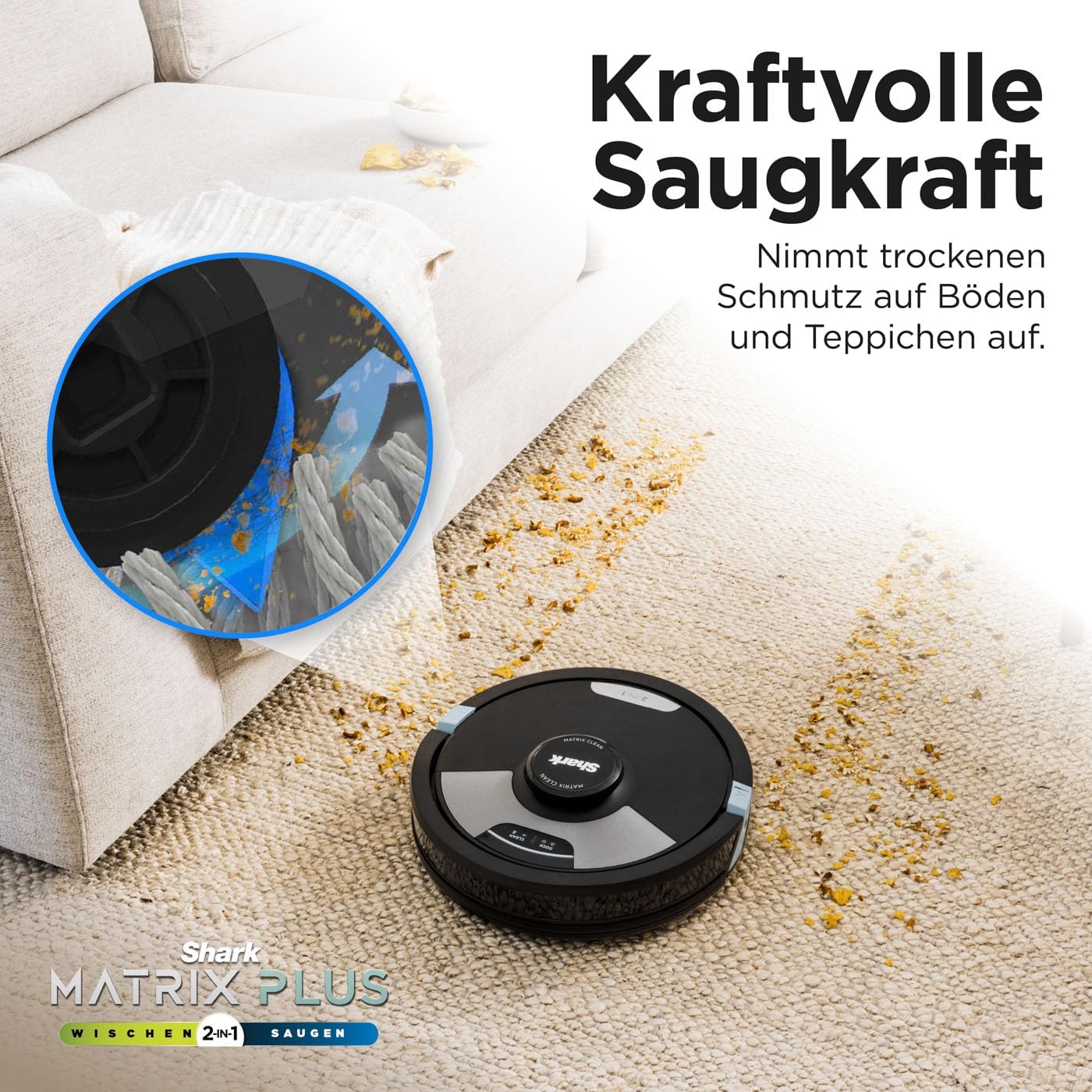 Shark Matrix Plus 2-in-1 Wisch- & Saugroboter mit LiDAR-Home Mapping, Matrix- & Kantenreinigung, für Teppich, Hartböden & Tierhaare, Selbstaufladend, Anti-Allergen, WiFi/App, Schwarz