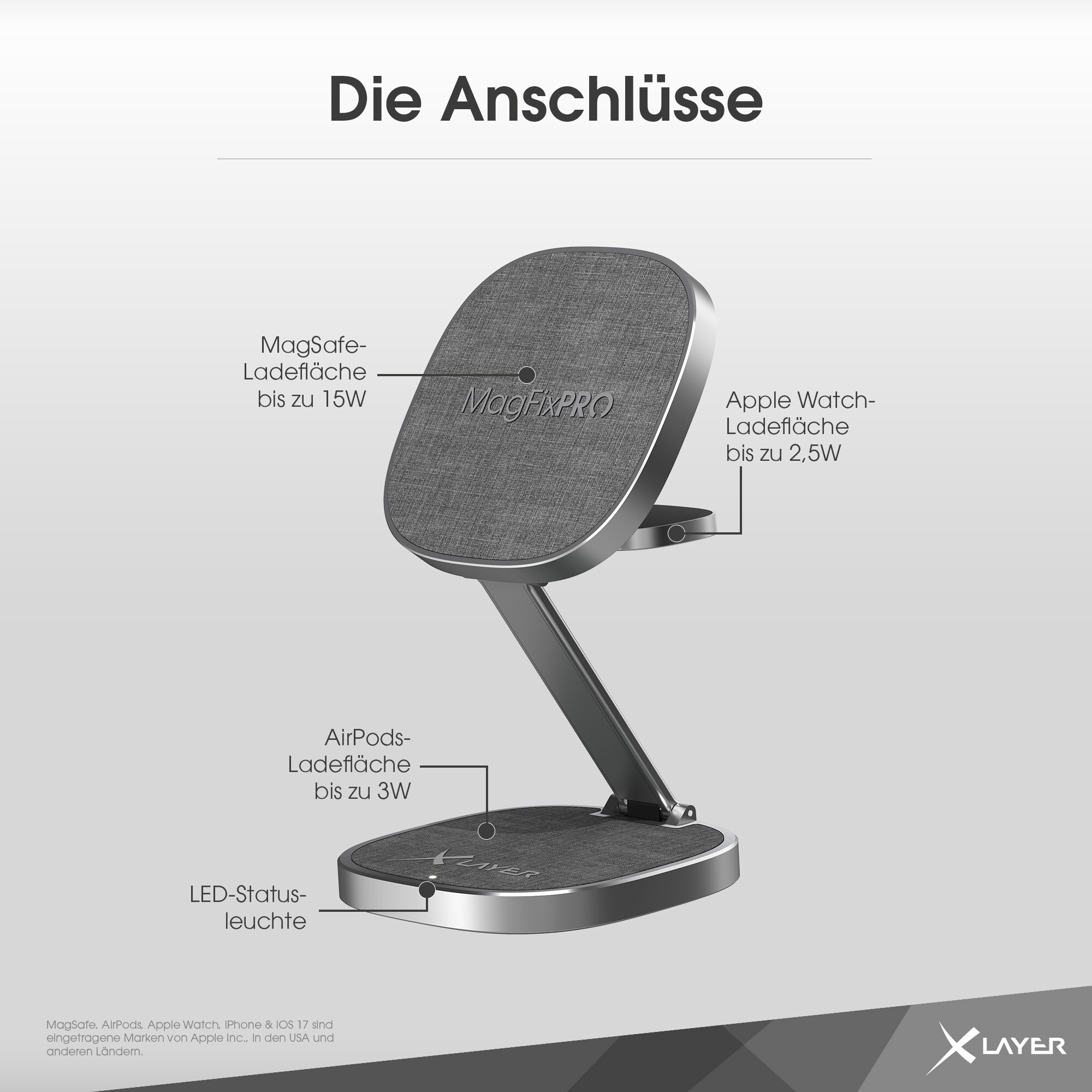Xlayer MagFix Pro 3 in 1 Ladestation Apple Wireless Charger | Klappbar I Magsafe I 15W