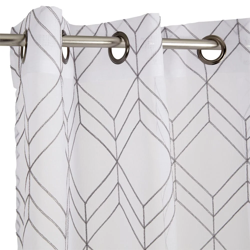 Voilage à oeillets blanc motif géométrique argenté 140x240cm - Scandi