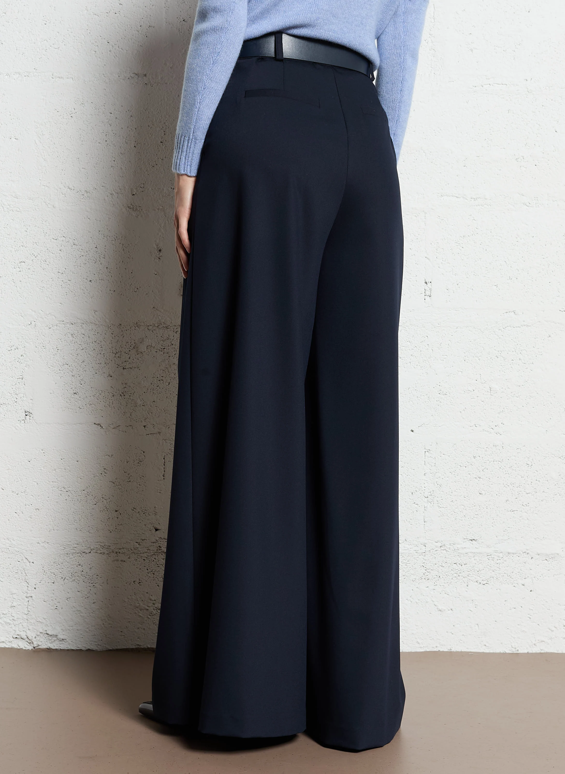 Pantalon palazzo à ceinture| Bleu