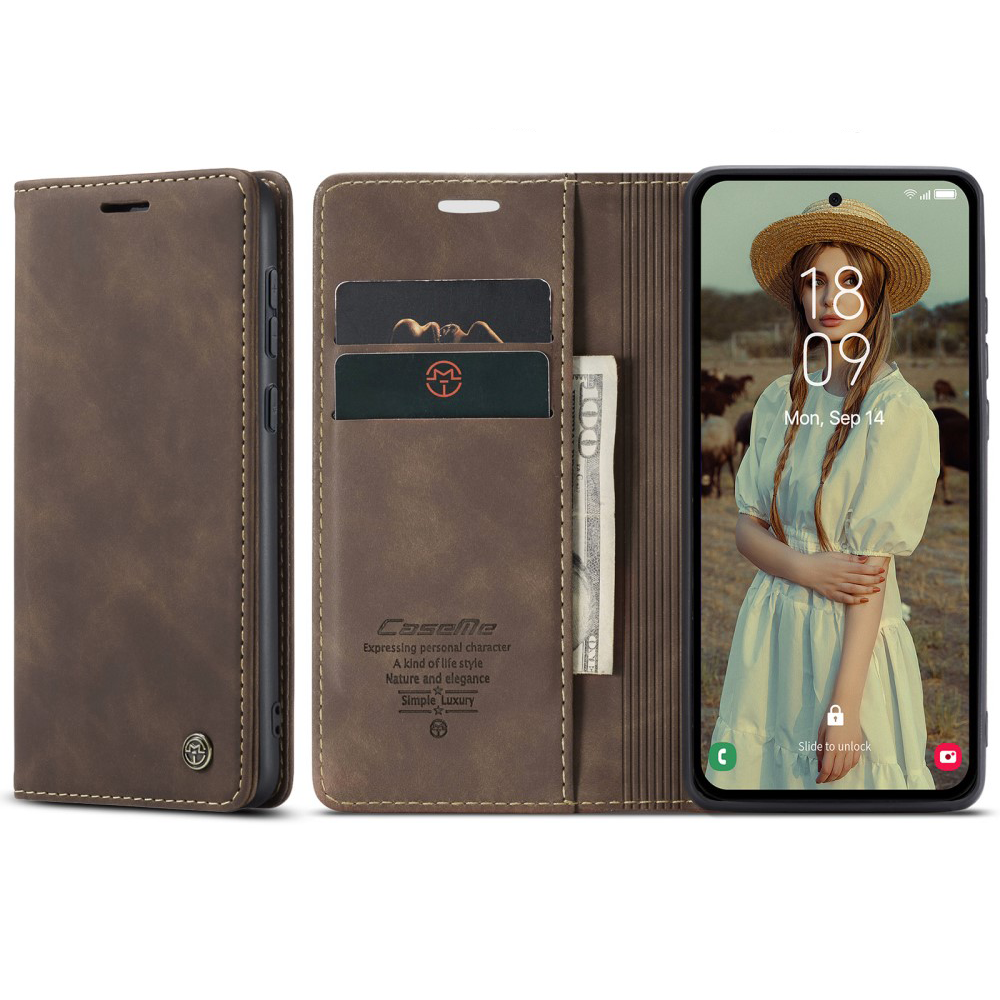 Samsung Galaxy A55 Leder Tasche Flip Wallet Etui mit Kartenfächern - Dunkelbraun