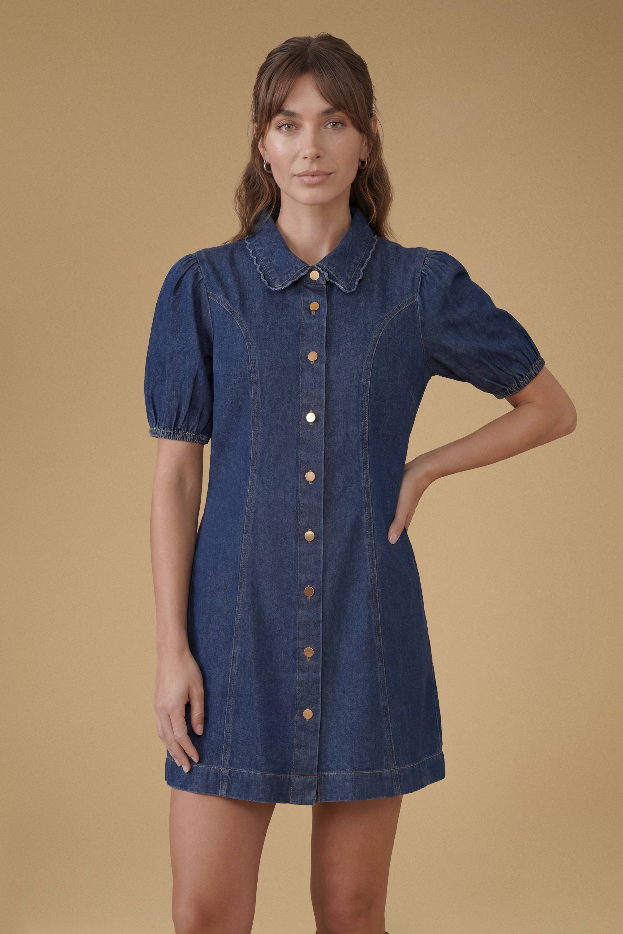 Oasis Robe Courte En Jean À Manches Bouffantes