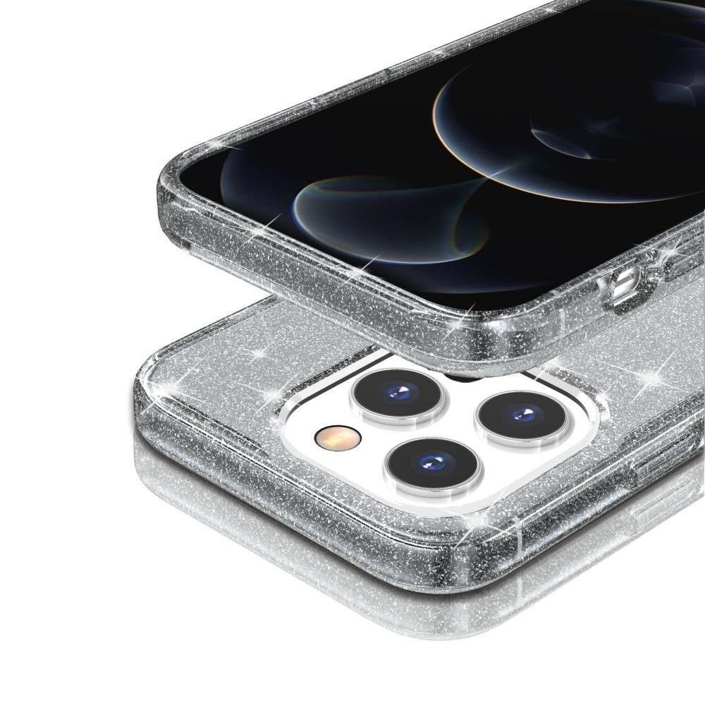 iPhone 13 Pro Hybrid Hardcase Schutzhülle im Glitzer Design - Schwarz / Transparent