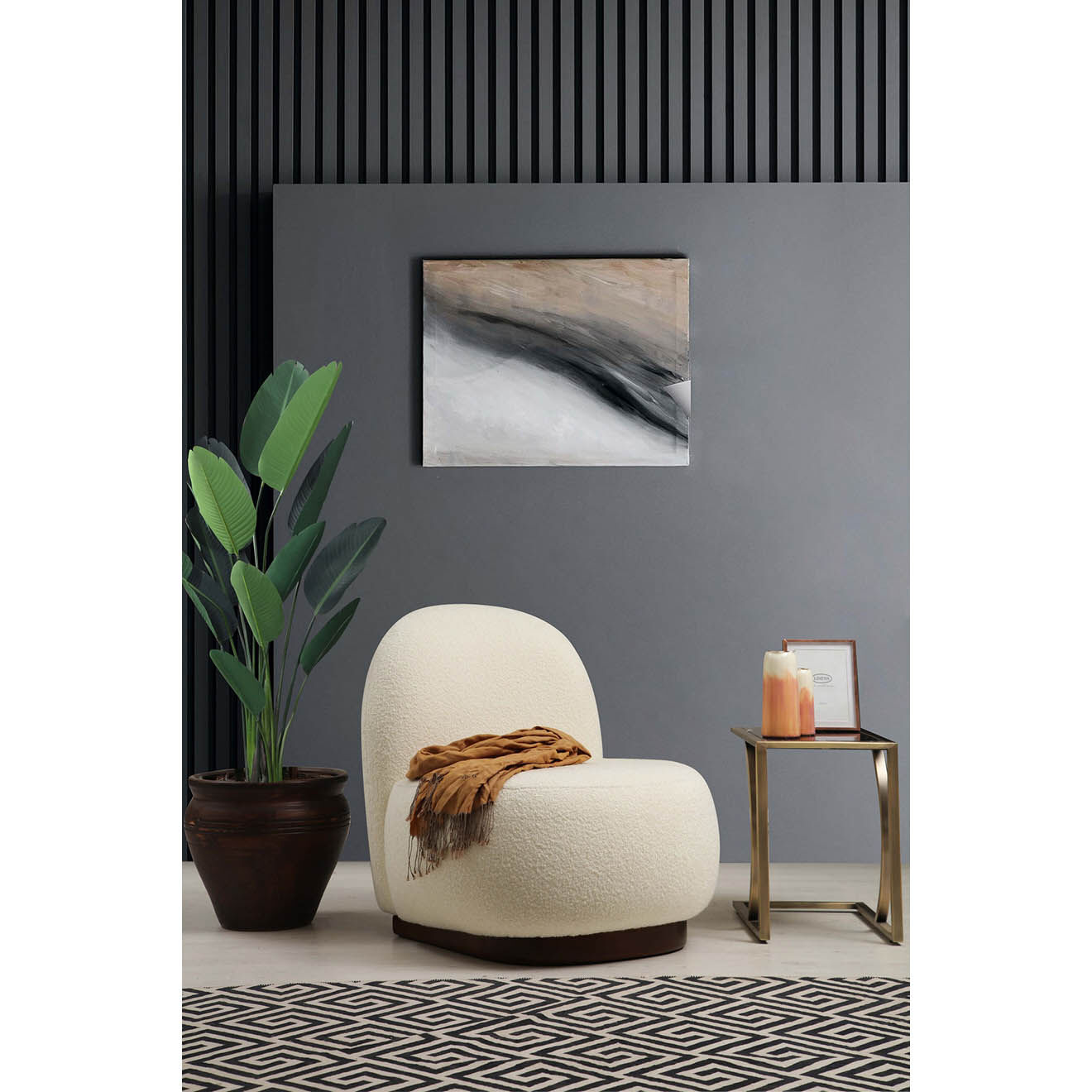 Wooden Art Fauteuil bouclette Tina blanc - 74x75x85 cm