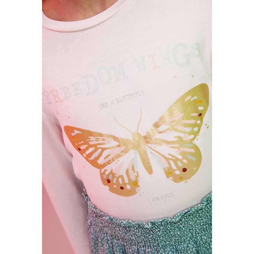 T-shirt manches longues en jersey foil print papillon pour fille - Rose