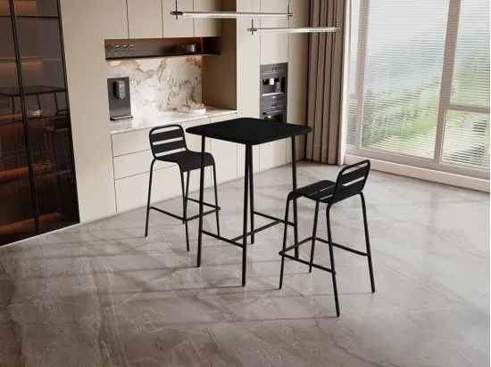 Salle à manger haute de jardin en métal : une table L.70 cm et 2 chaises - Noir - MIRMANDE de MYLIA