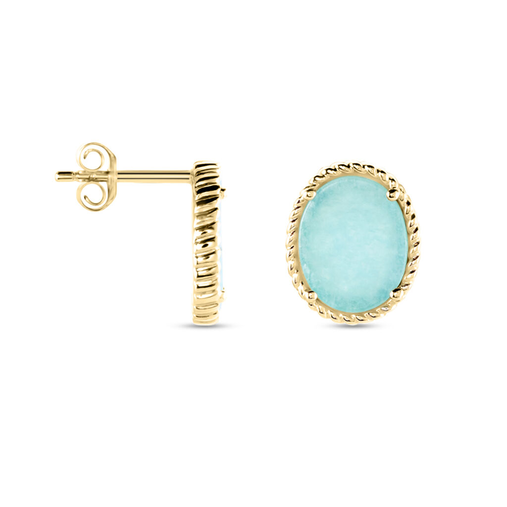 Boucles D'oreilles Puces Leeve Plaqué Or Jaune Amazonite Oxyde