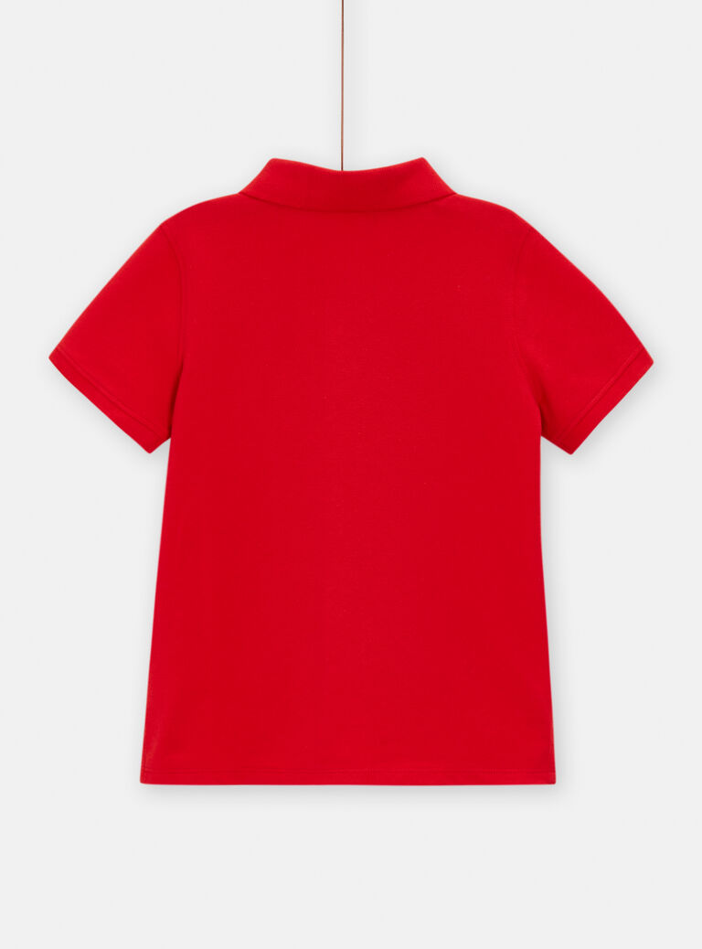 Polo rouge avec broderie dinosaure pour garçon