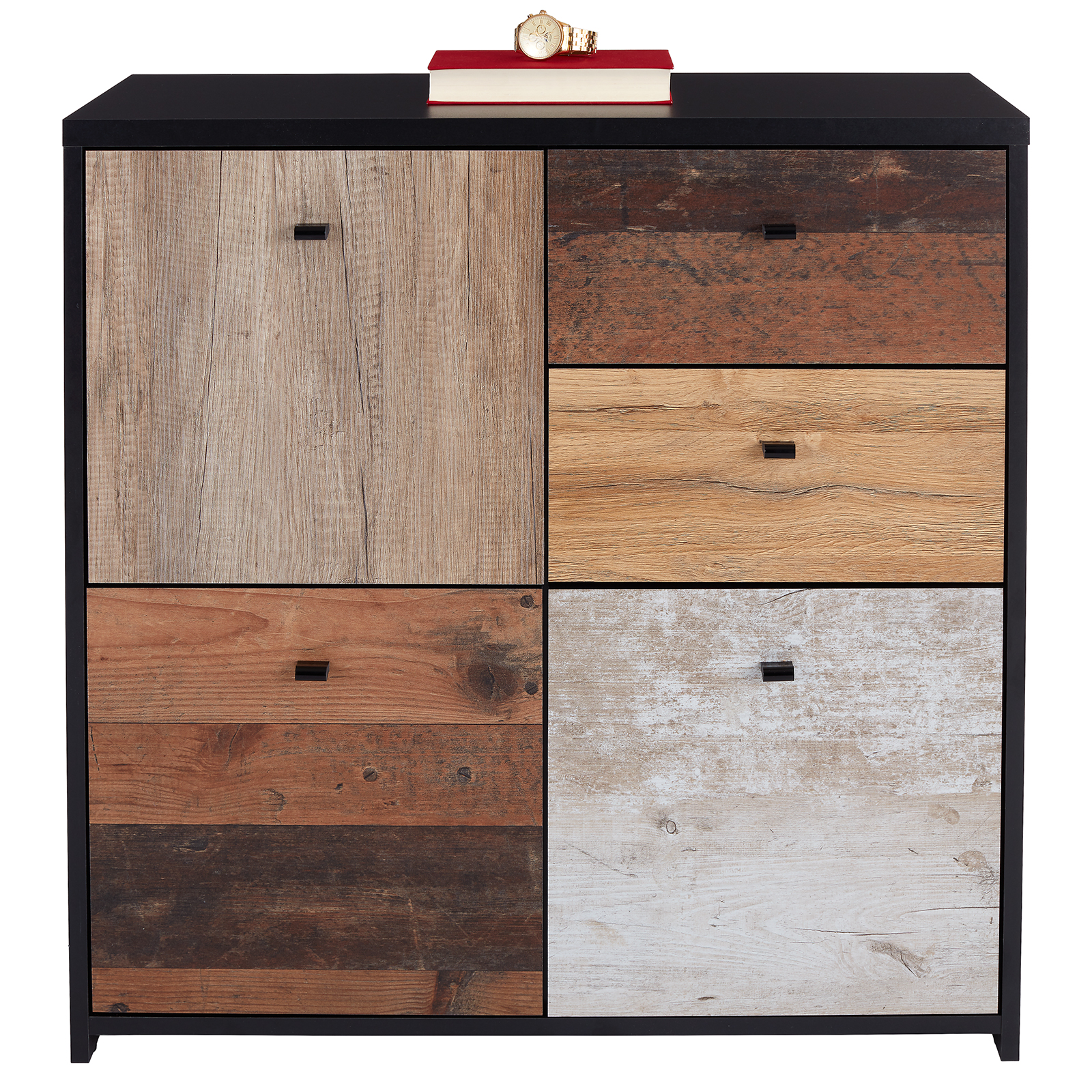 Kommode - Eiche-Pinie-schwarz - 77 cm breit