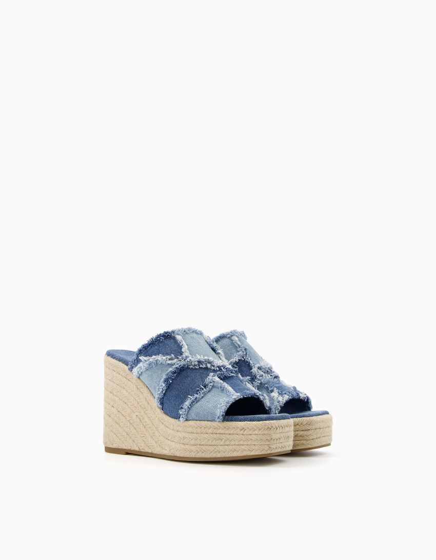 Sandálias de juta com patchwork de jeans