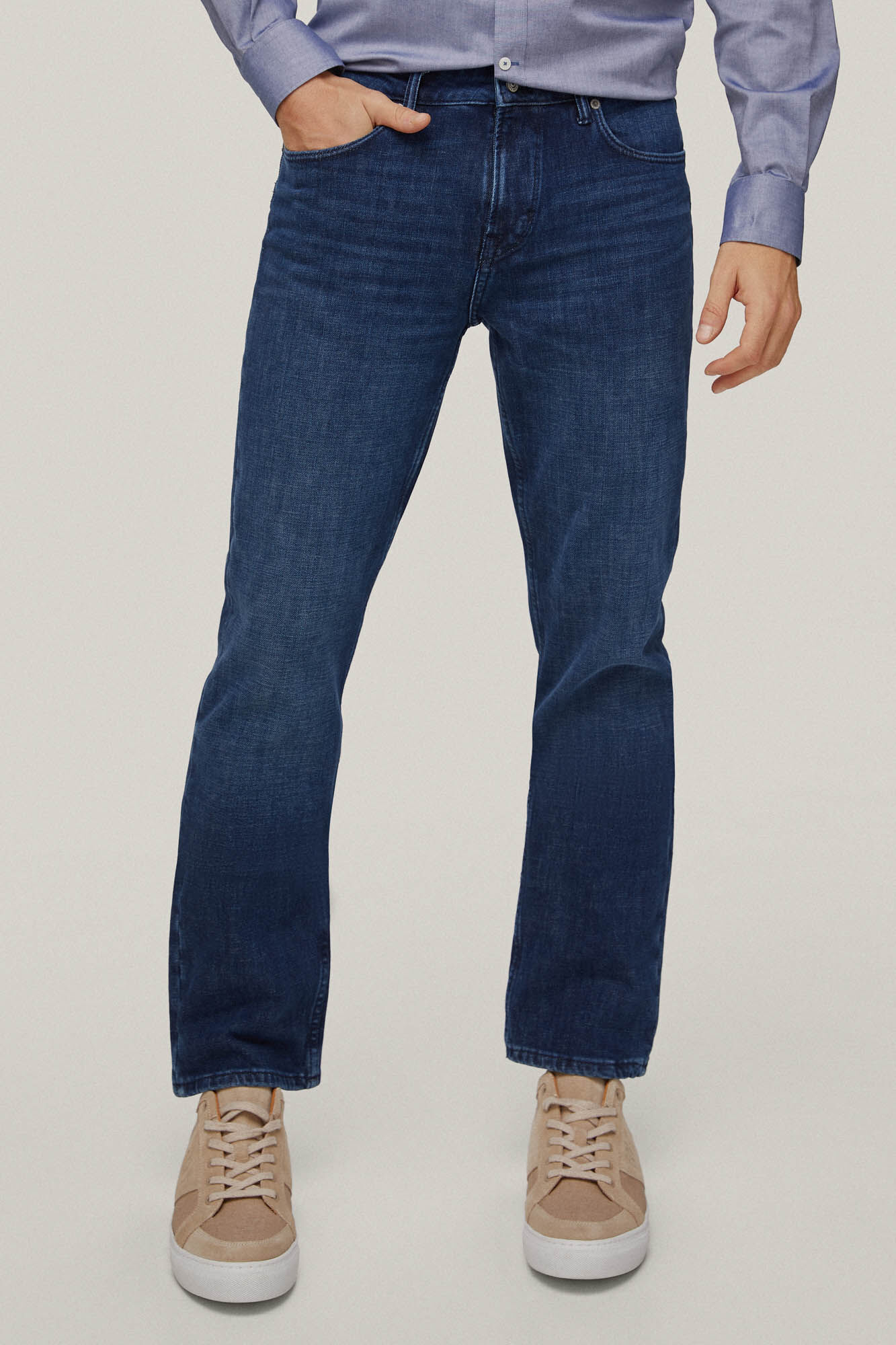 Calça jeans premium flexível de corte regular - Azul