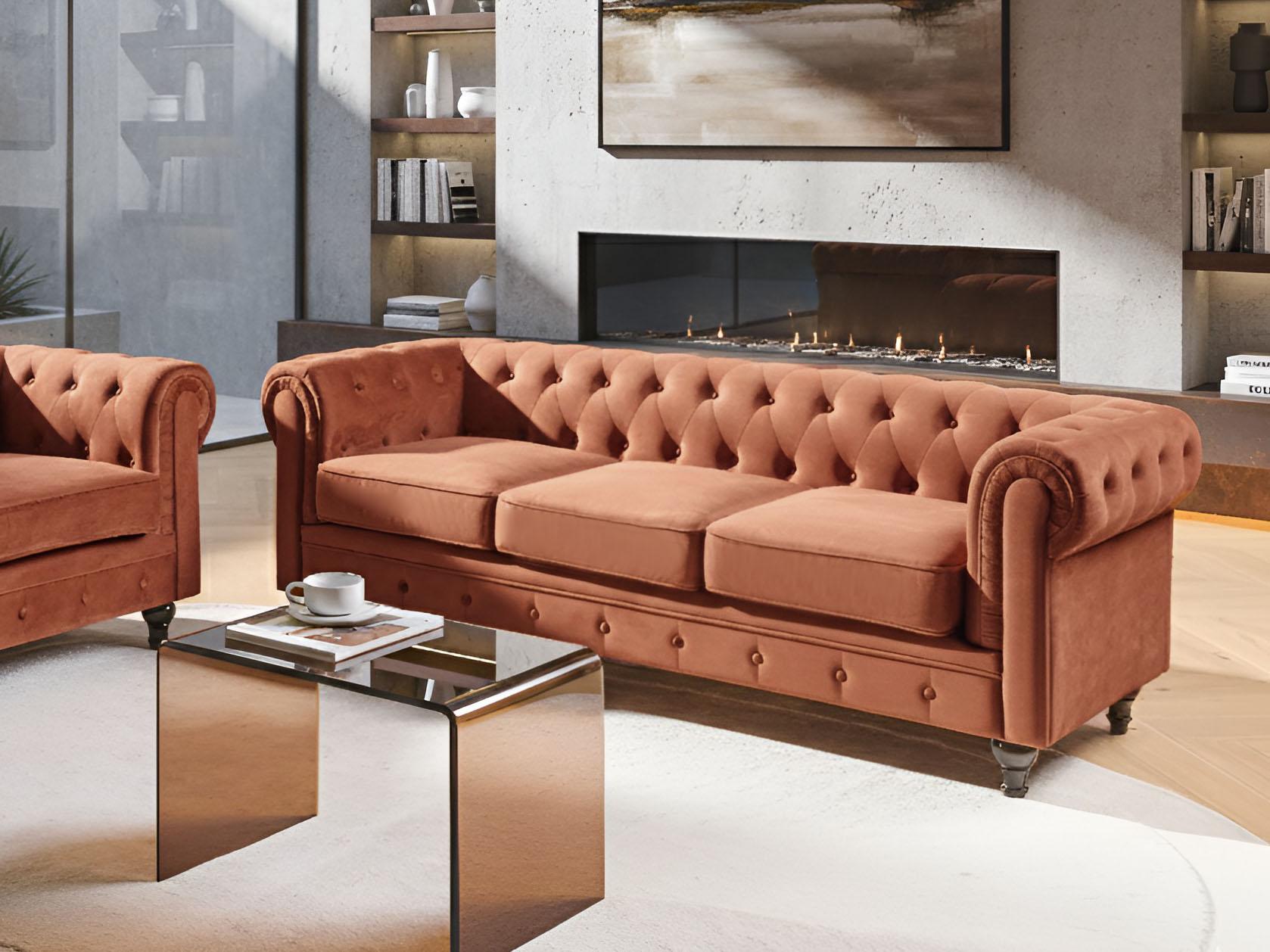 Bank 3-zits CHESTERFIELD Fluweel Goudbruin