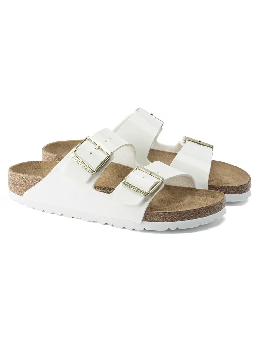 Arizona Birko-Flor Patent White Narrow Sandals
