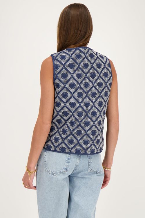 Blauw chambray gilet met hartjes embroidery