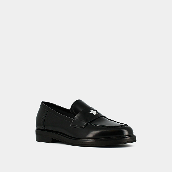 Mocassins à bouts ronds et étoiles argentées  en cuir glacé noir