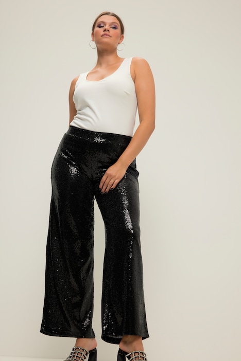 Hose, Wide Legs, Pailletten, Elastikbund