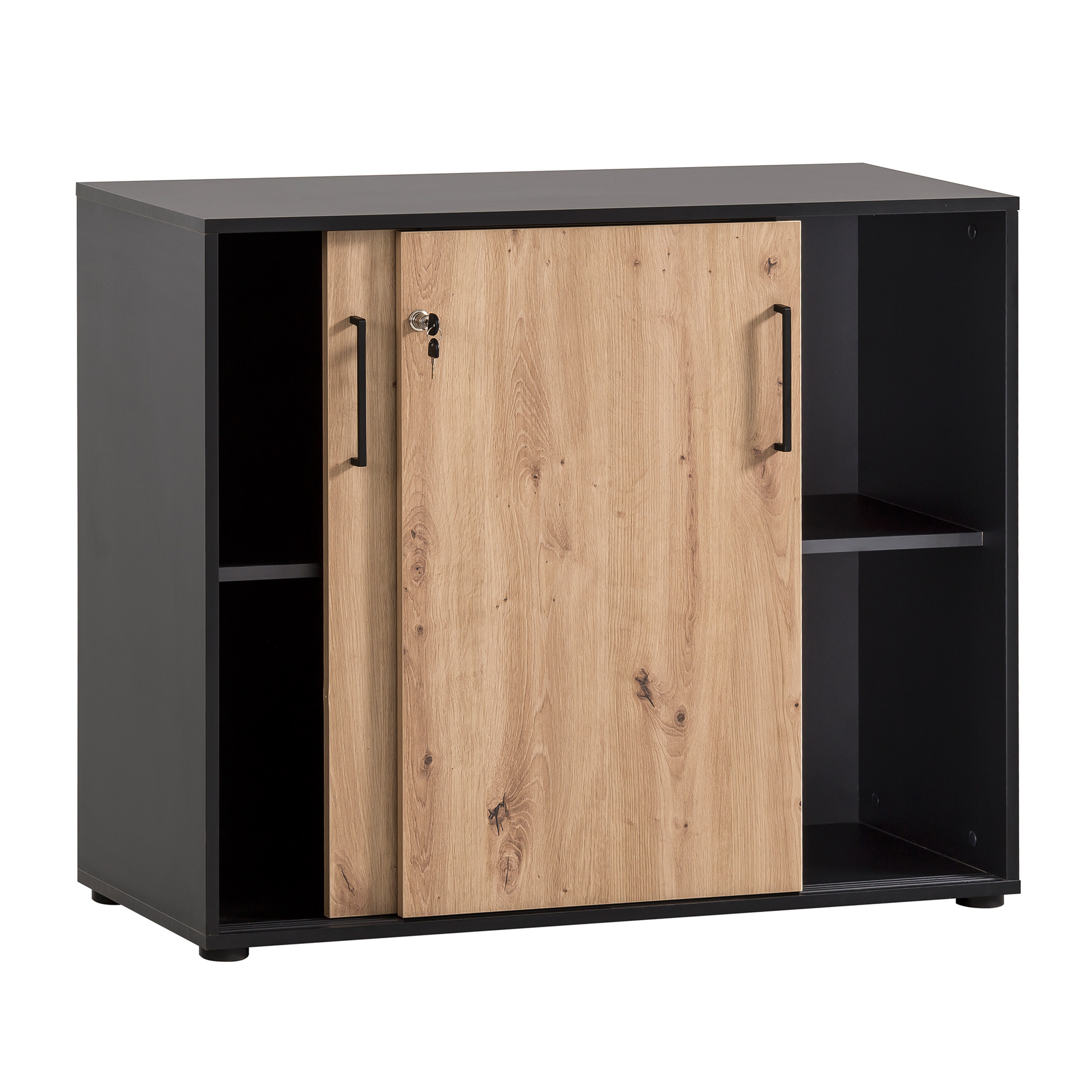 Aktenschrank - Artisan Eiche - schwarz matt - abschließbar