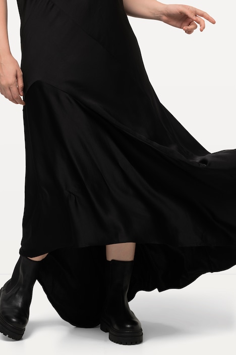 Satin-Maxikleid, A-Linie, V-Ausschnitt, ärmellos