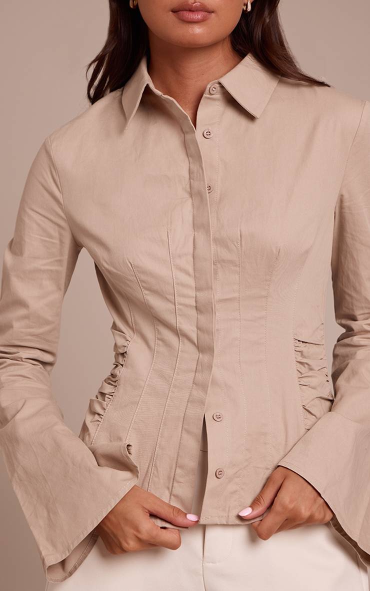 Gris Pierre Chemise À Manches Évasées Avec Détail Froncé À La Taille