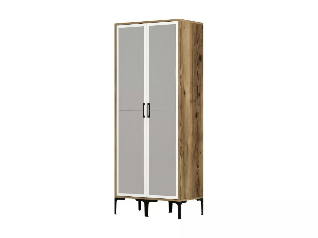 Garde-robe 2 portes Dpret, Meubles de chambre, Penderie de plain-pied, Placard à vêtements, 80x201h48 cm, Noyer et Blanc