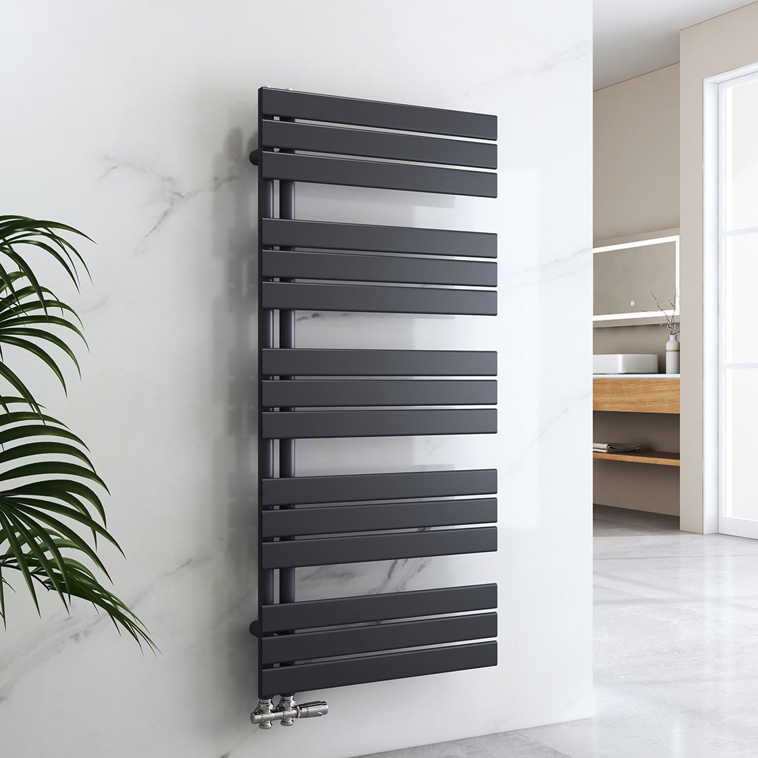 EMKE Flat Badkamerradiator 1320x600 mm Antraciet, Handdoekwarmer voor Badkamers, Handdoekdroger, Paneelhanddoekhouder met Zijwateraansluiting, 798W