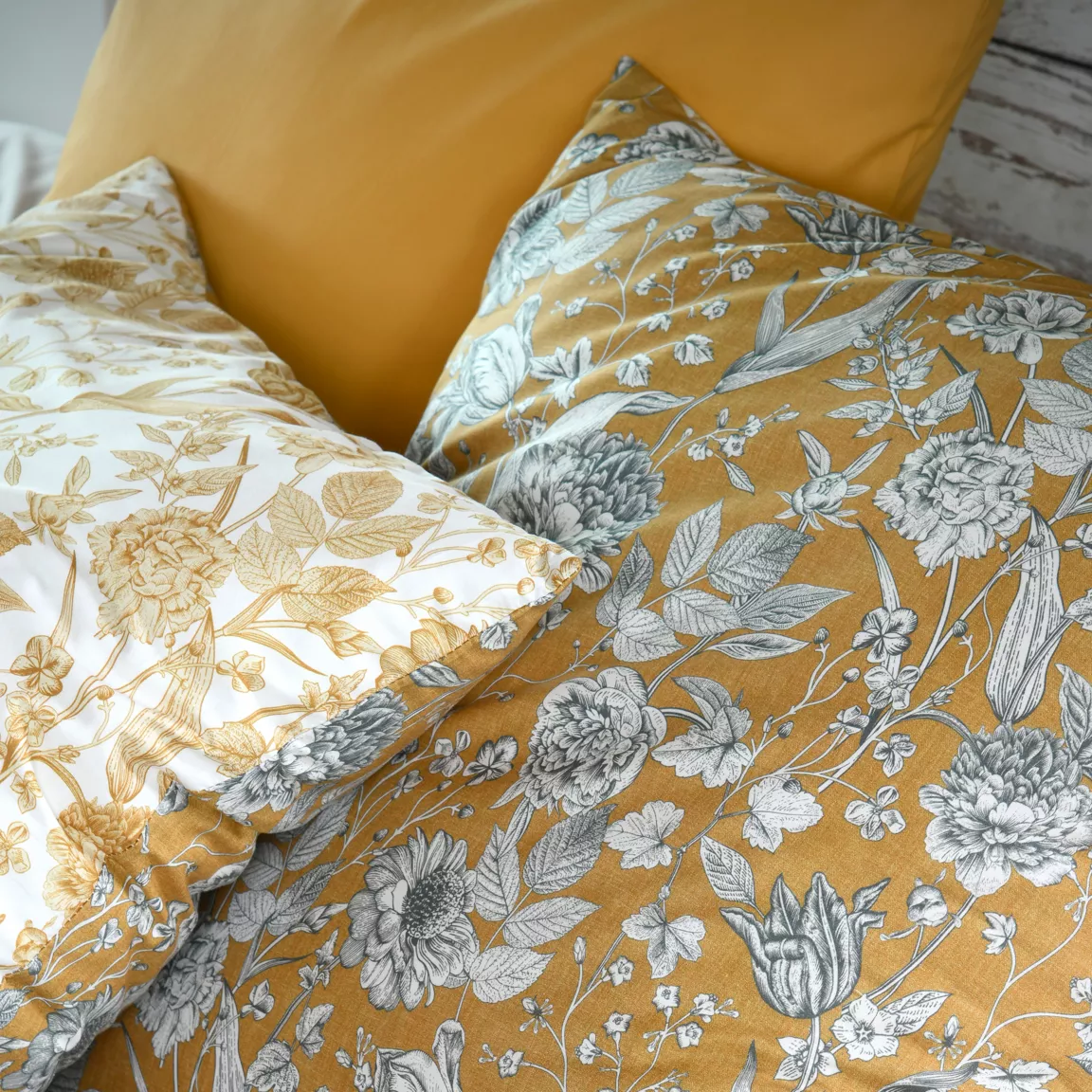 Housse de couette percale de coton (260 x 240 cm) Jacinthe Jaune moutarde